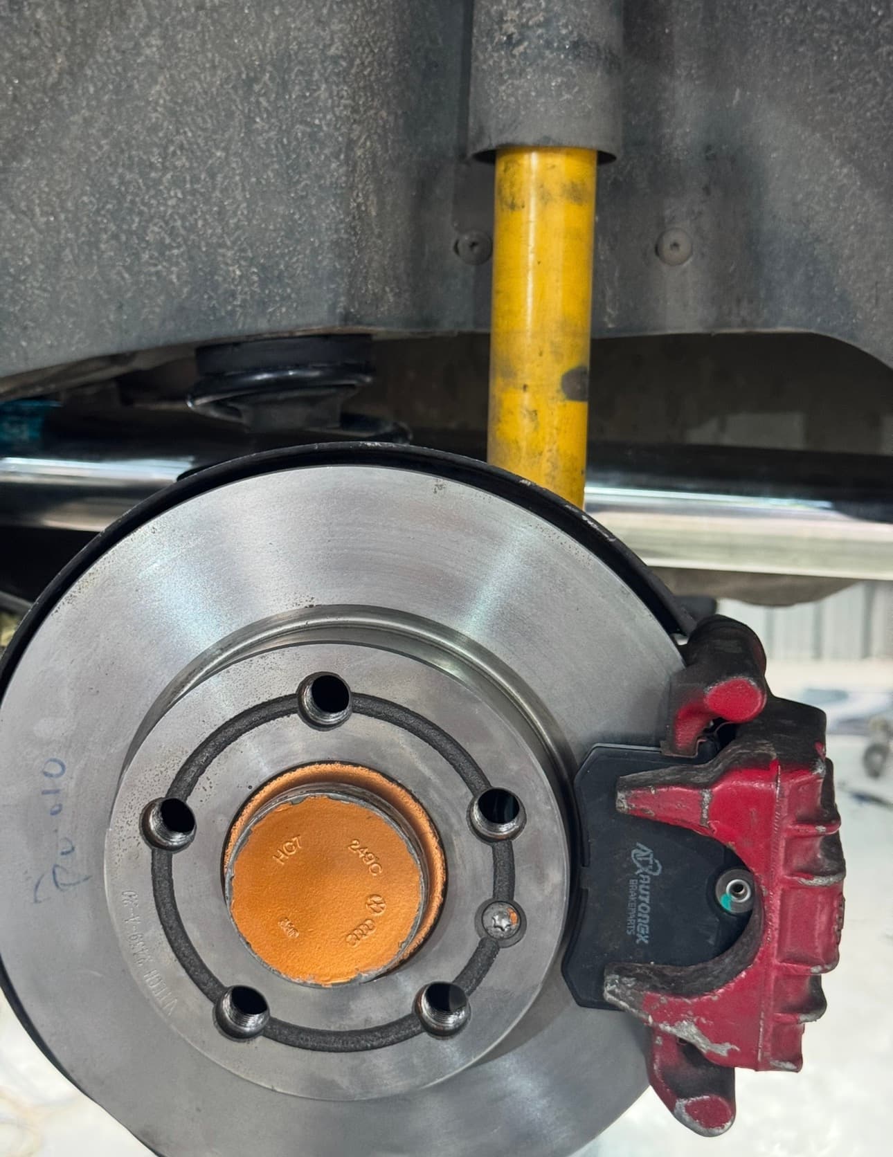 Brake assembly and suspension hardware upgrade on the bench
